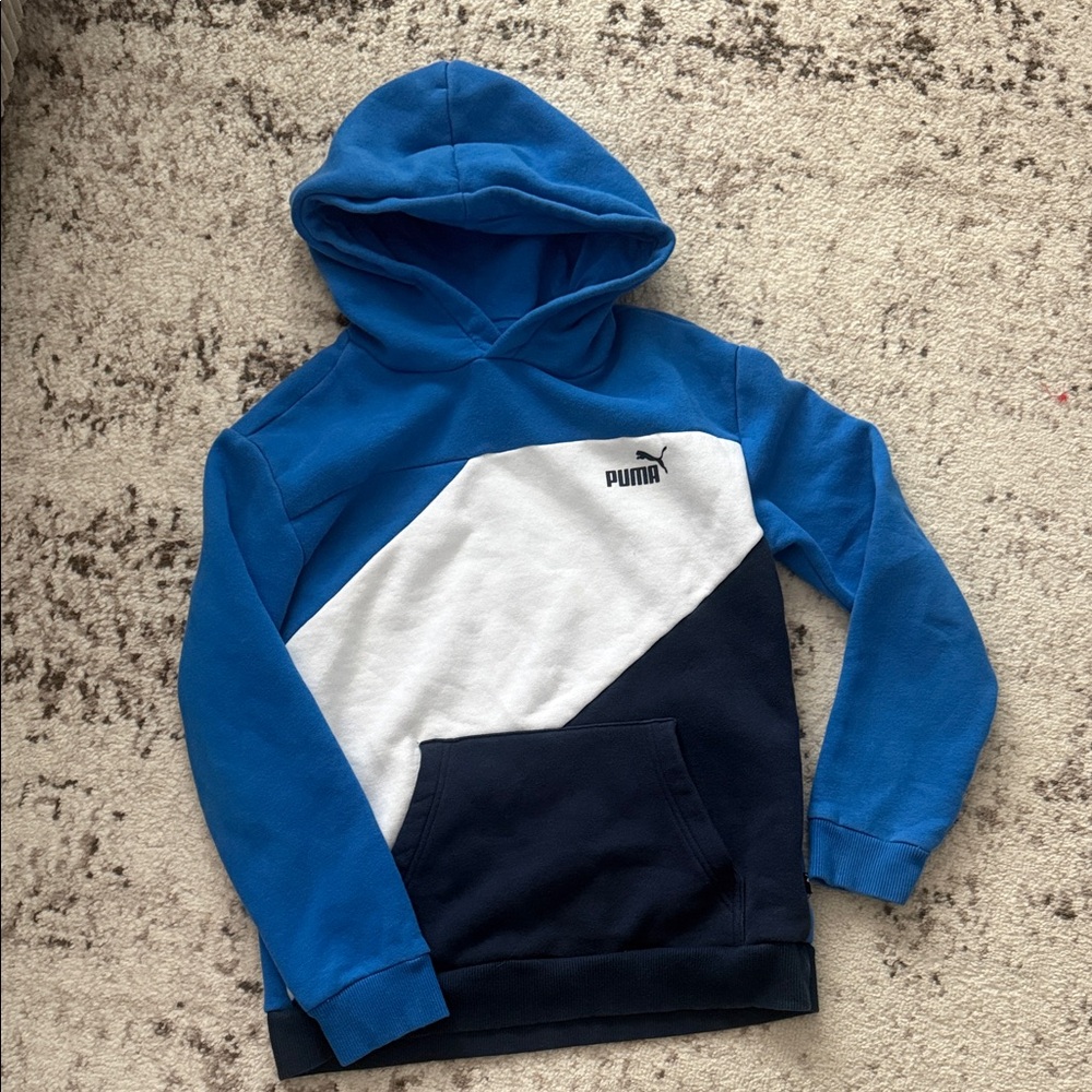 Puma Blue, White & Navy Colorblock Kids Hoodie